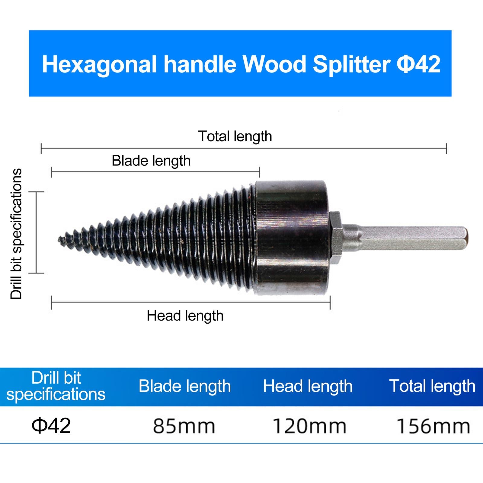 Firewood Drill Bit Timber Breaking Chopper Bits Reamer Woodworking Tools 42mm Hex Shaft