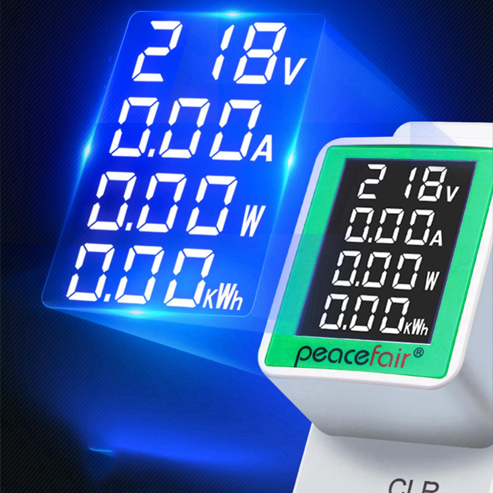 Din Rail Wattmeter Ammeter Voltmeter Amp Watt Power Meter LCD Screen 0-100A