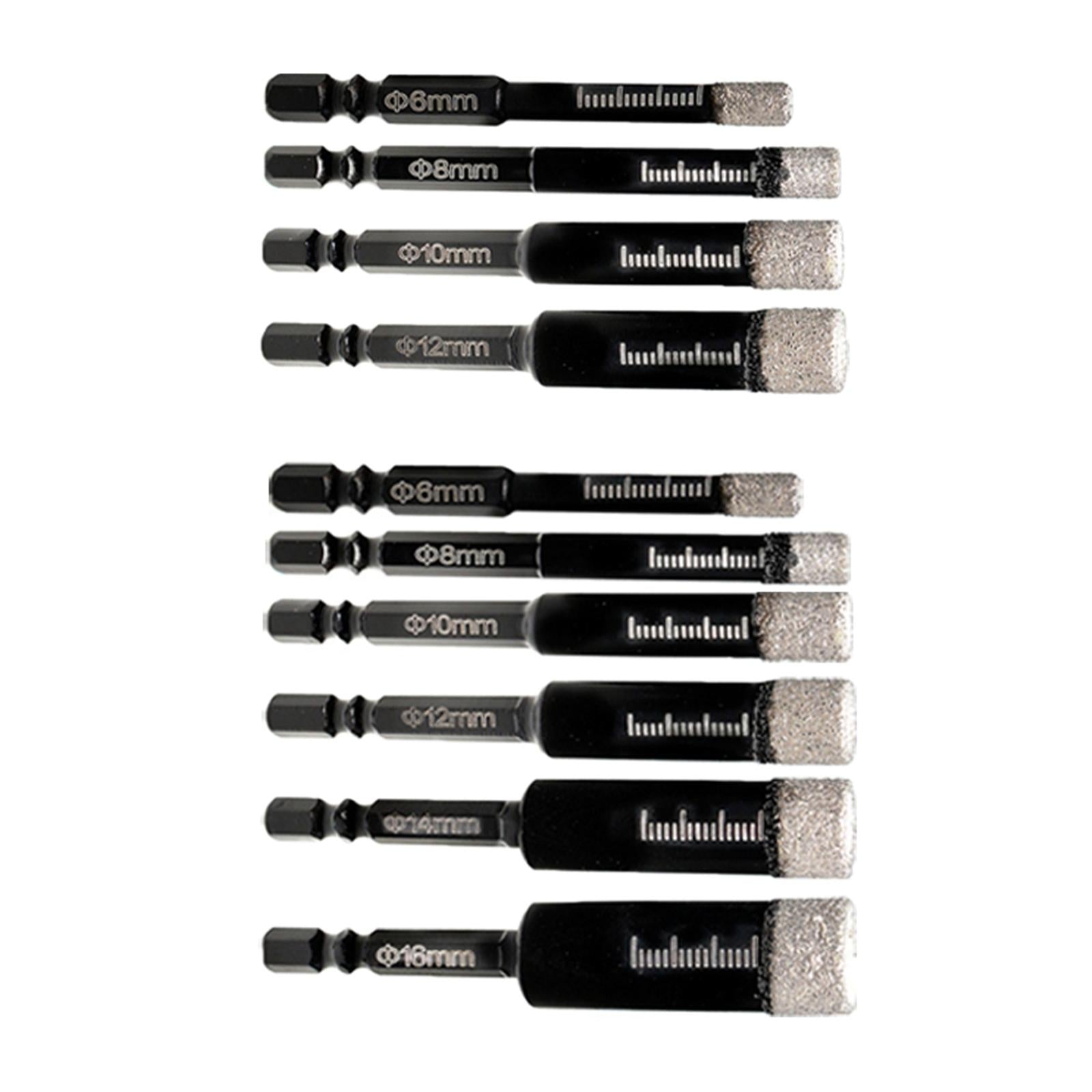 Dry Diamond Drill Bit Set Wet or Dry Drill Bit for Porcelain Ceramics Black 4x 6 8 10 12mm