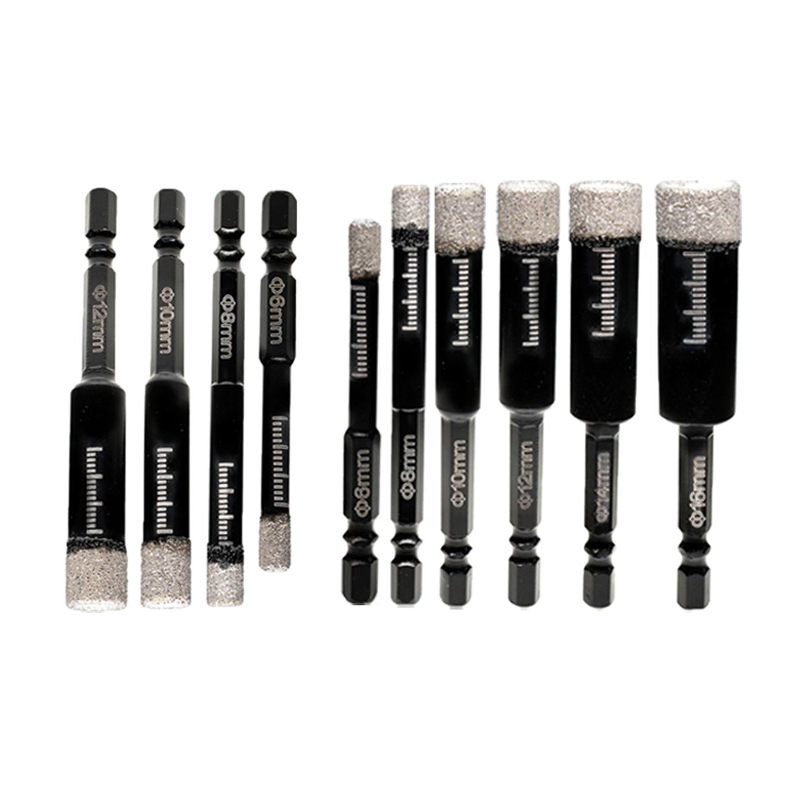Dry Diamond Drill Bit Set Wet or Dry Drill Bit for Porcelain Ceramics Black 4x 6 8 10 12mm