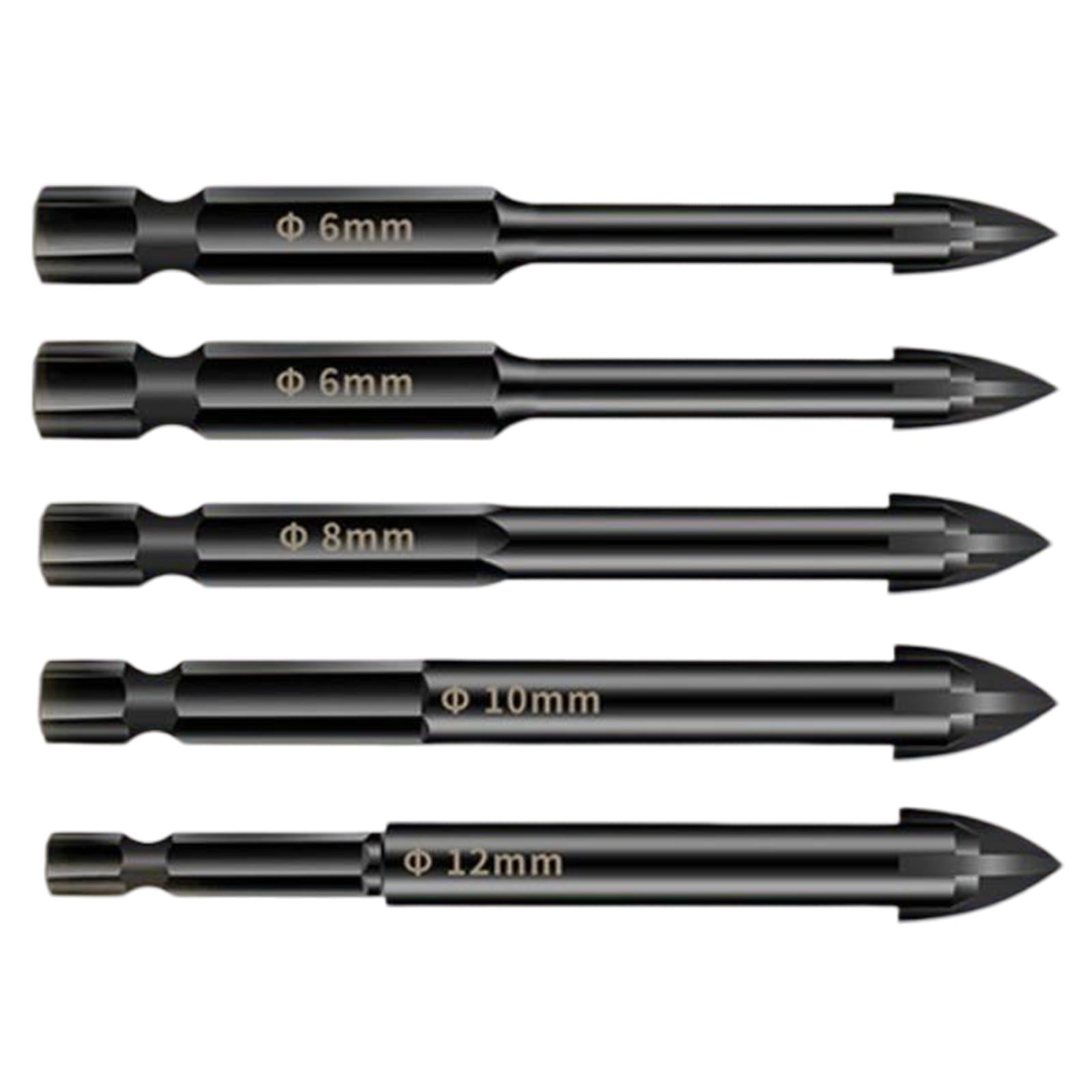 Alloy Cross Tile Drill Bit Hex Shank Woodworking Tool for Cement 5Pcs C
