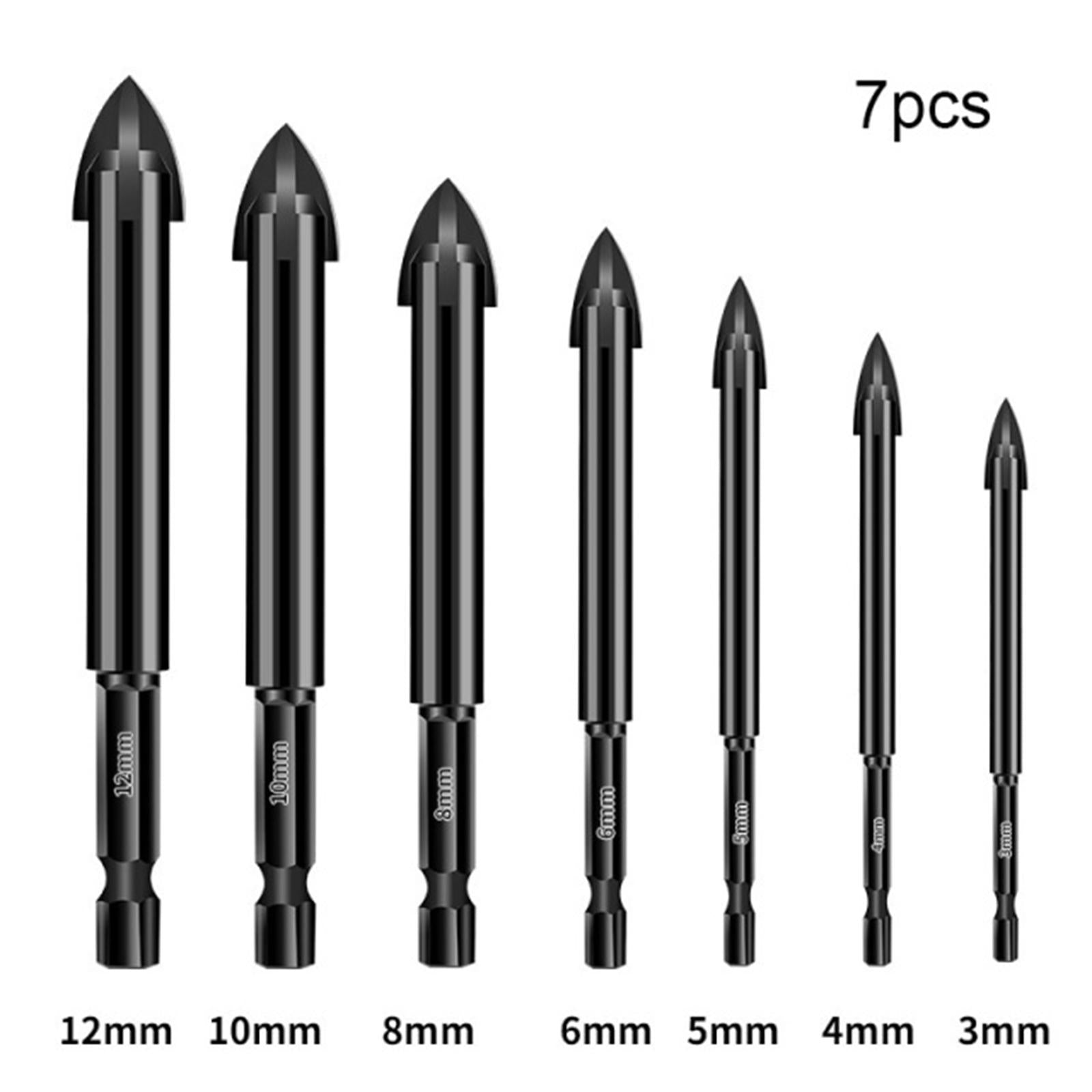 Alloy Cross Tile Drill Bit Hex Shank Woodworking Tool for Cement 7Pcs