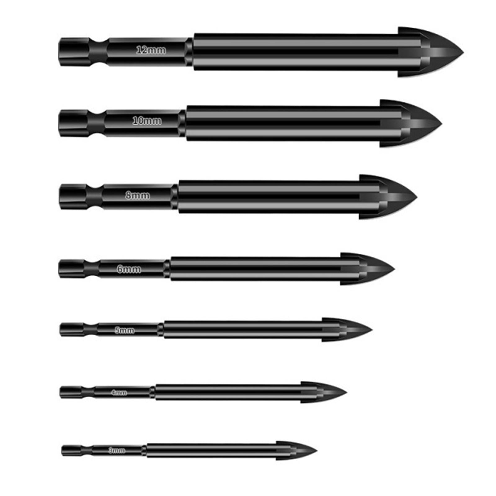 Alloy Cross Tile Drill Bit Hex Shank Woodworking Tool for Cement 7Pcs