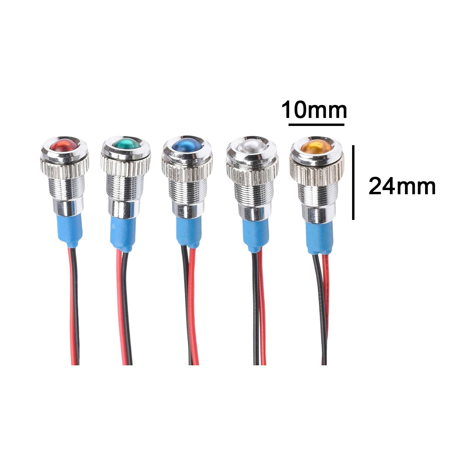 5x LED Metal Indicator Waterproof 3-220V with Wire for Boat Motorcycle Car 8mm