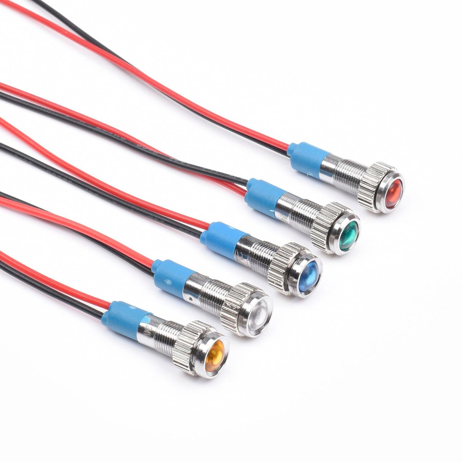 5x LED Metal Indicator Waterproof 3-220V with Wire for Boat Motorcycle Car 12mm