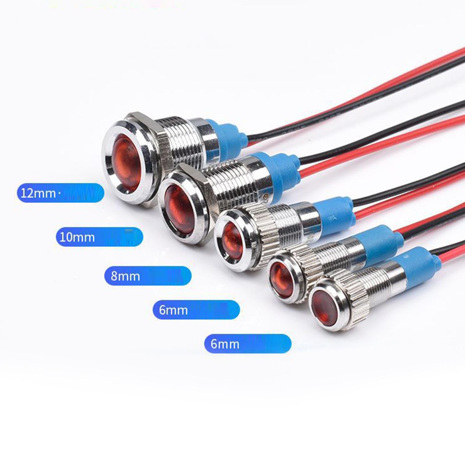 5x LED Metal Indicator Waterproof 3-220V with Wire for Boat Motorcycle Car 12mm