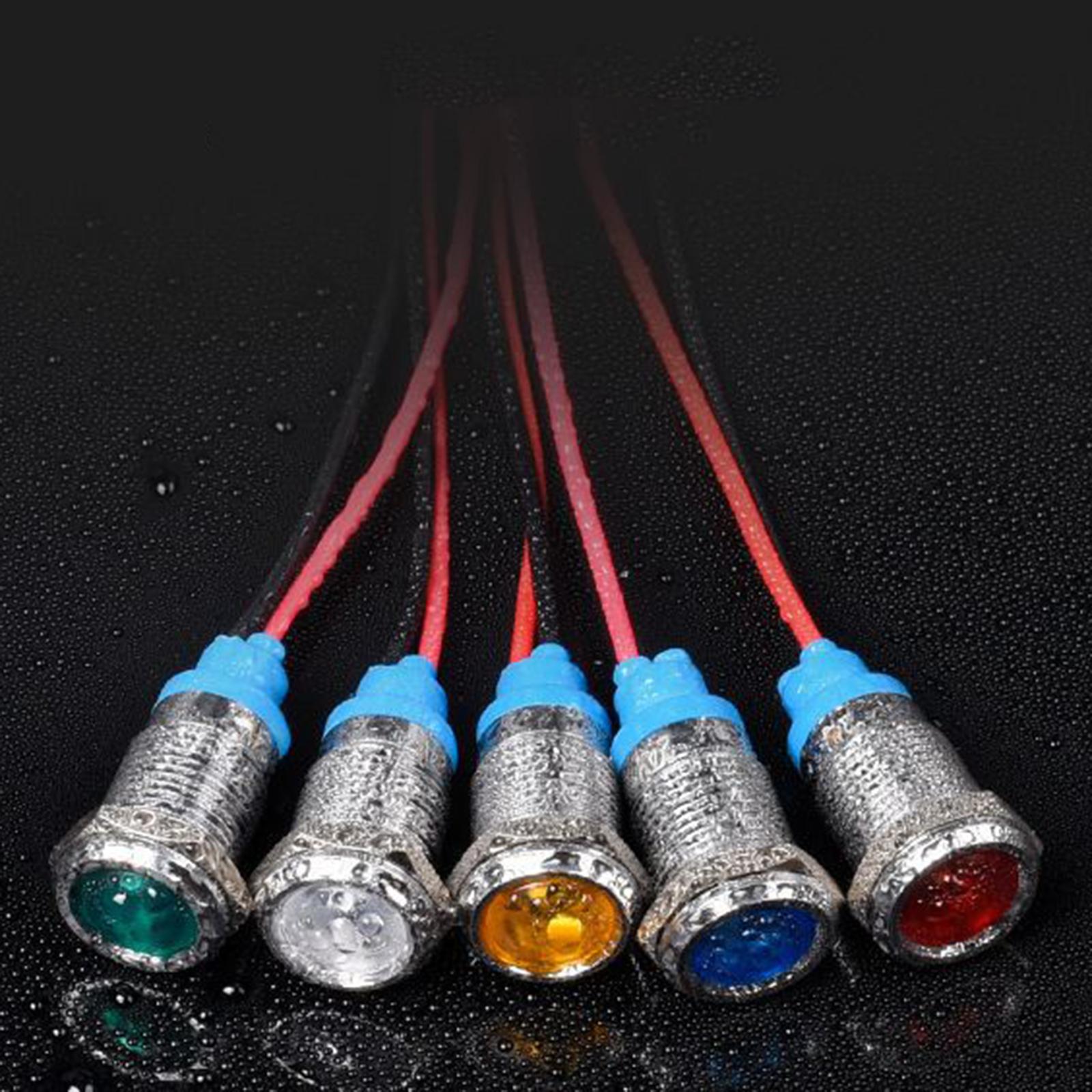 5x LED Metal Indicator Waterproof 3-220V with Wire for Boat Motorcycle Car 12mm
