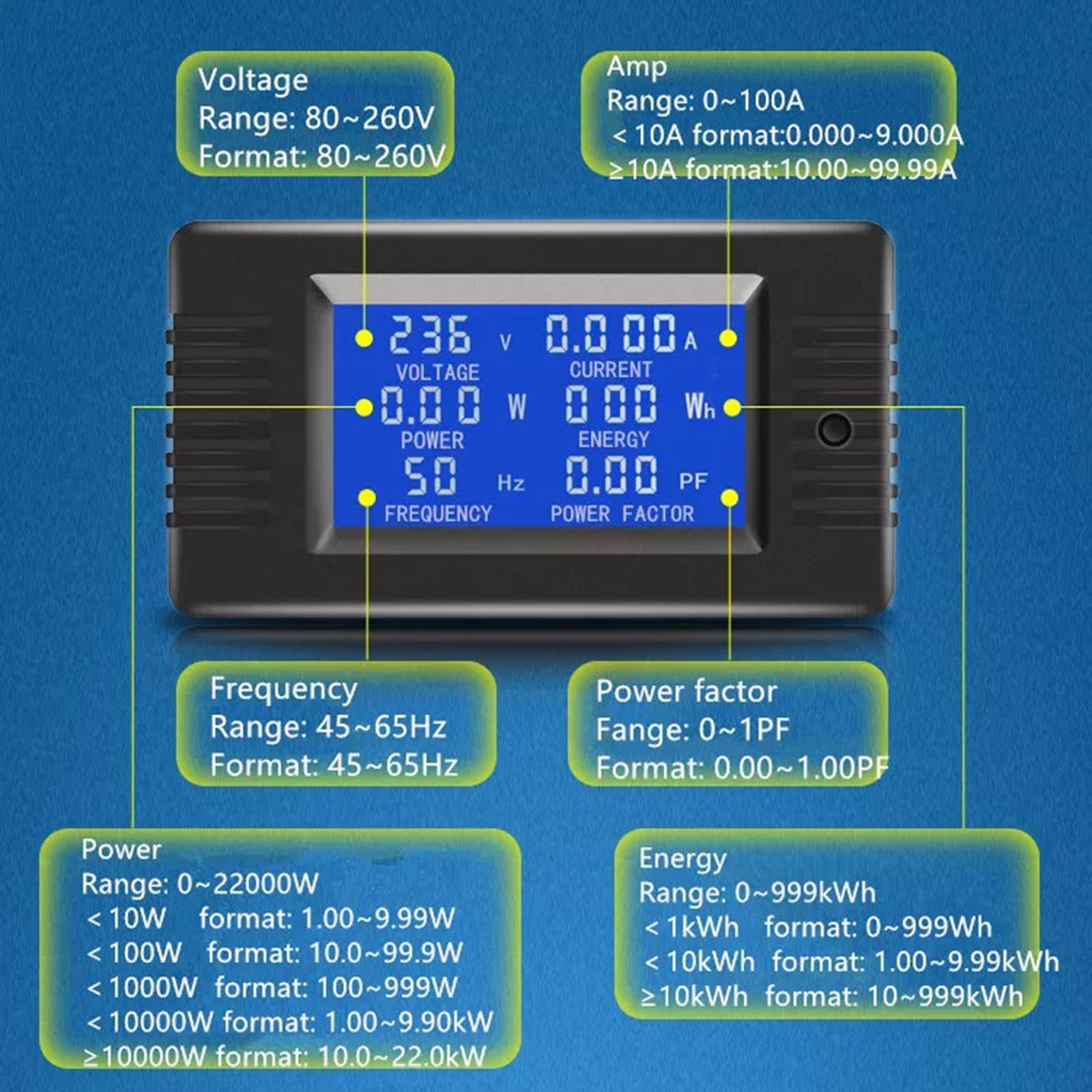 100A LCD Voltage Current Watt Meter Power Energy Ammeter Voltmeter Closure CT