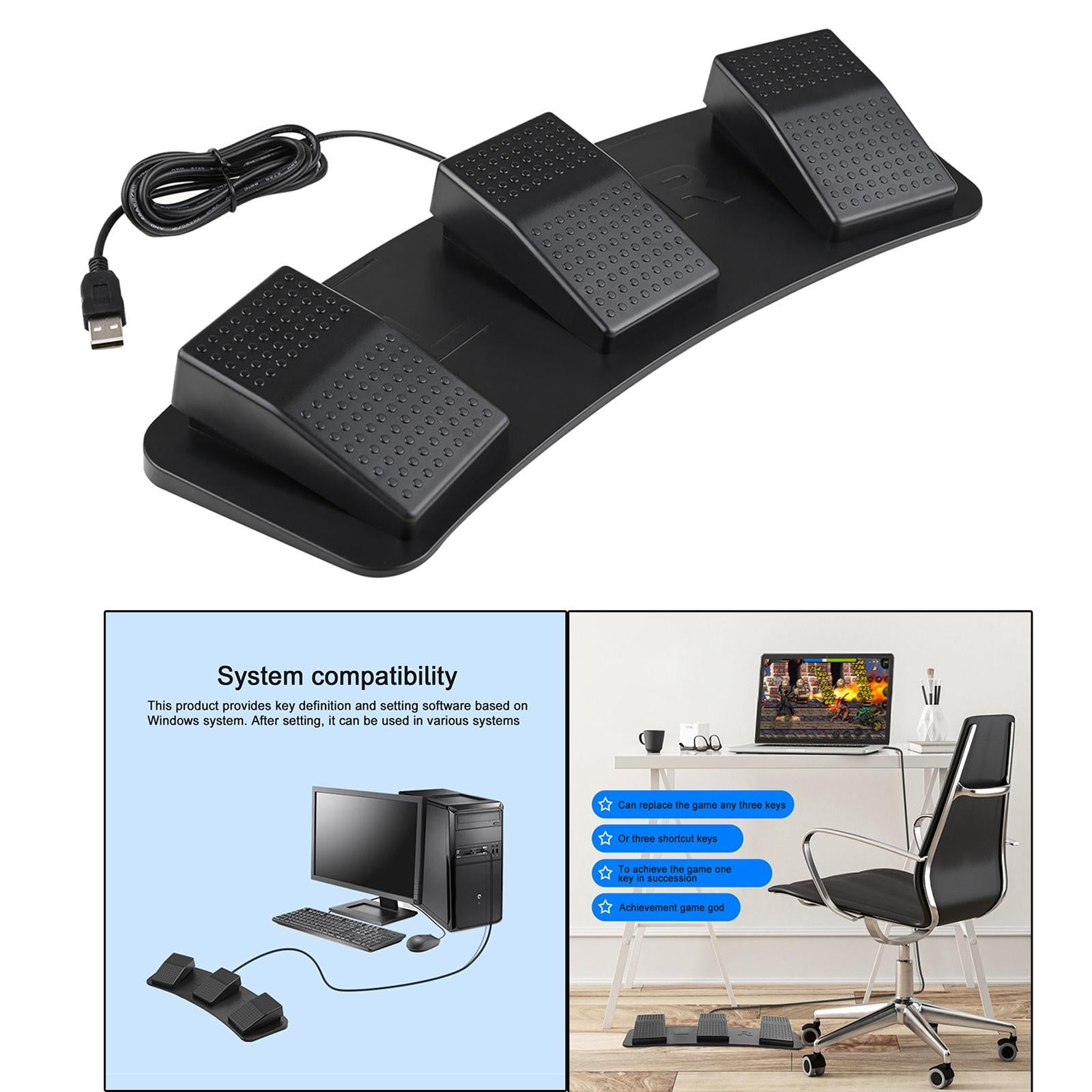 Upgraded USB Three Foot Switch PC Game Foot Pedal for Gaming Equipment