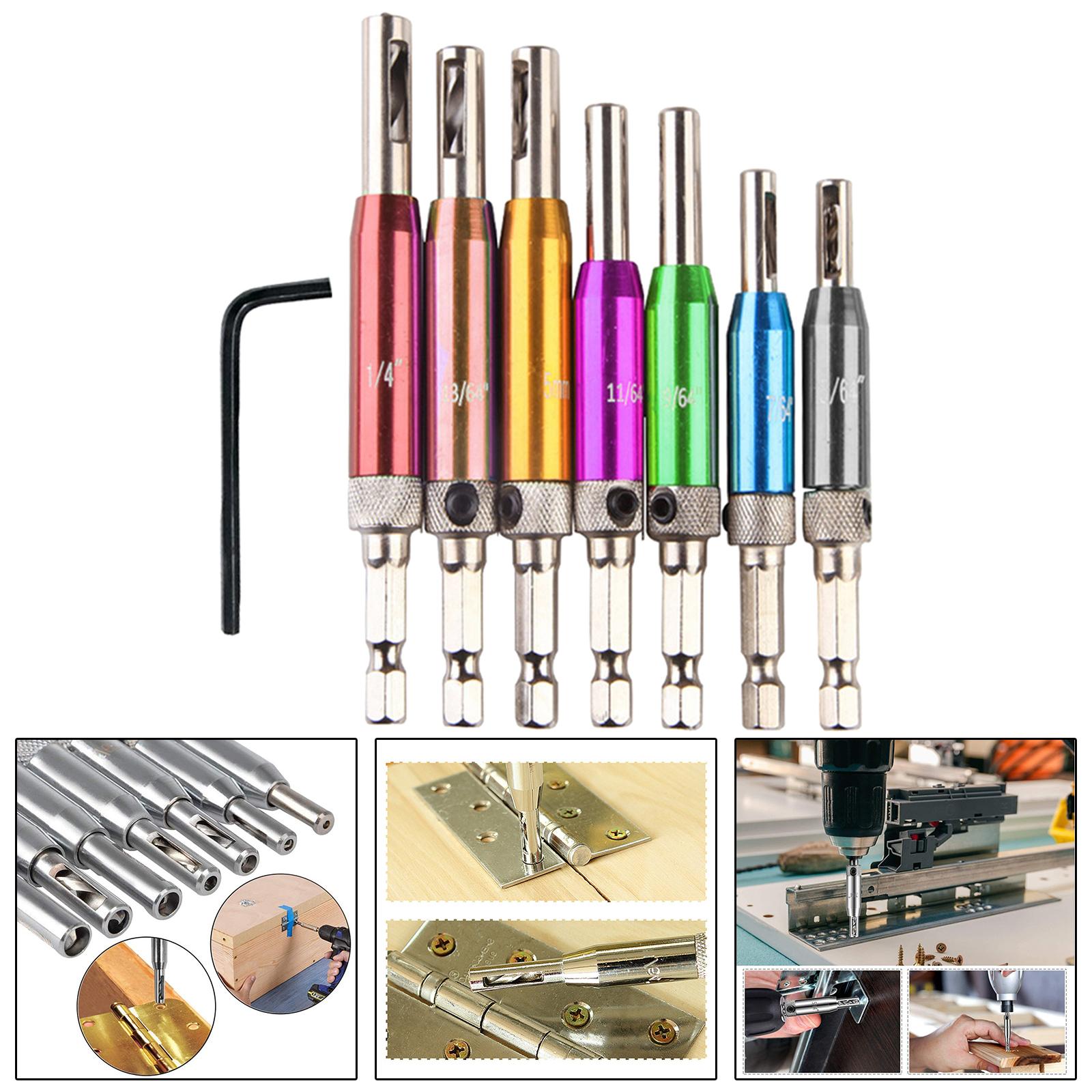 7x Self Centering Door Lock Cabinet Hinge Drill Bit Set Pilot Tool Colorful