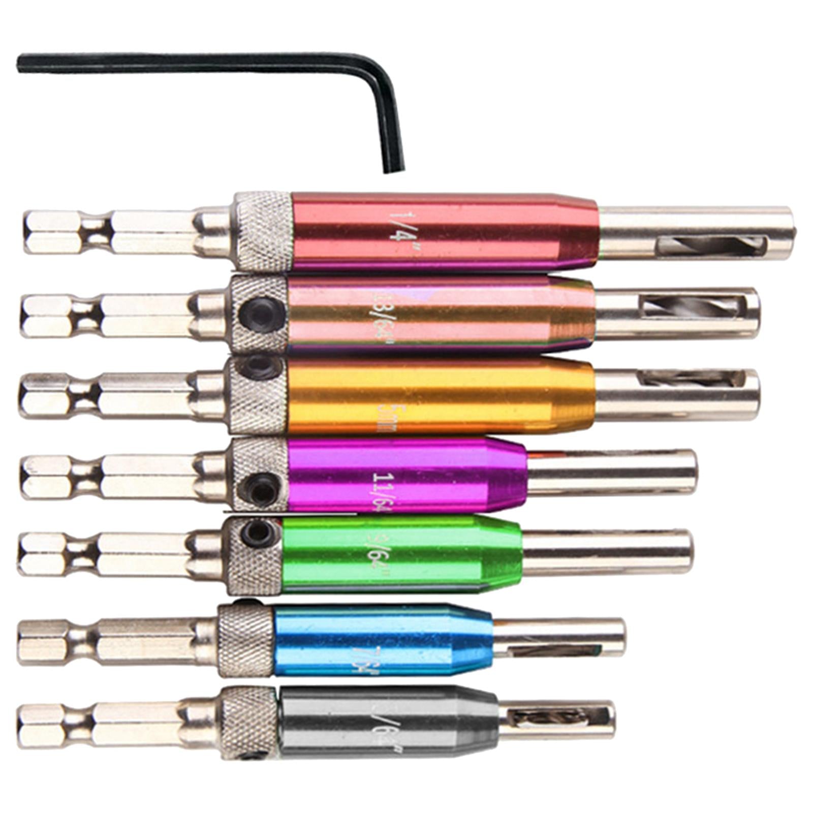 7x Self Centering Door Lock Cabinet Hinge Drill Bit Set Pilot Tool Colorful