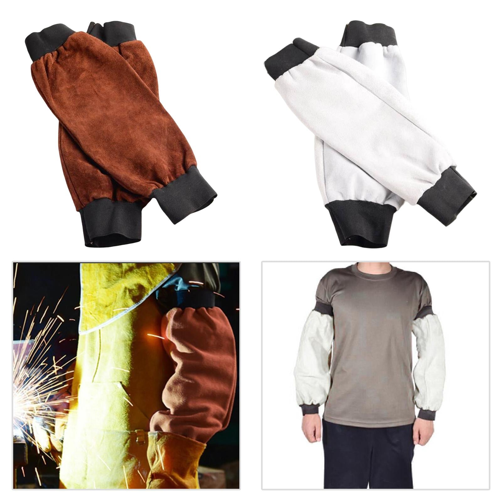 Welding Sleeves with Elastic Cuff Heat Resistant Artificial Leather White