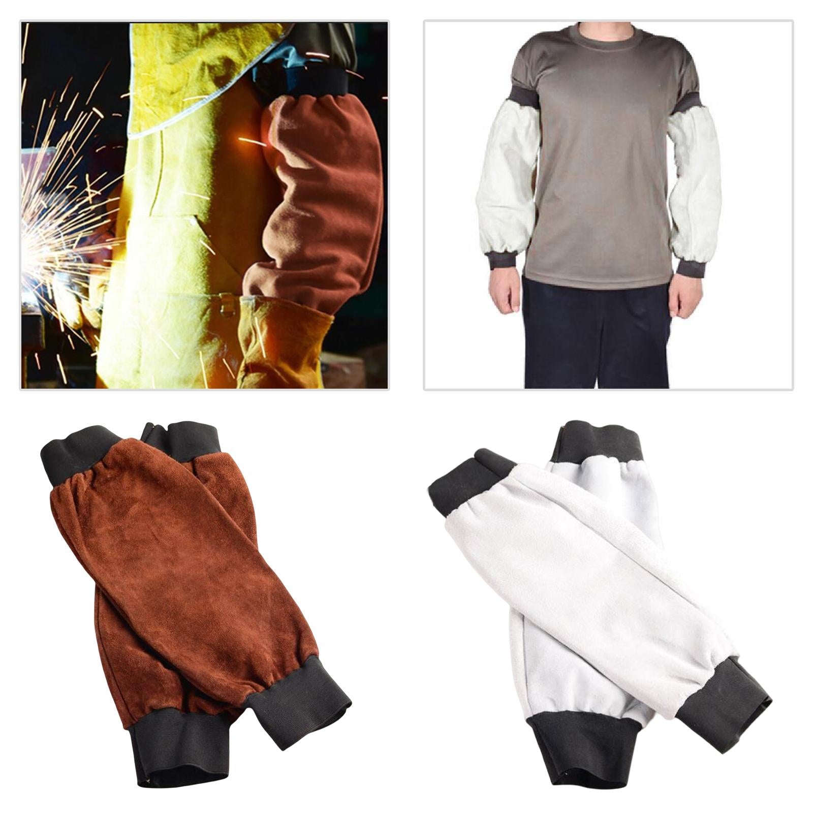 Welding Sleeves with Elastic Cuff Heat Resistant Artificial Leather White