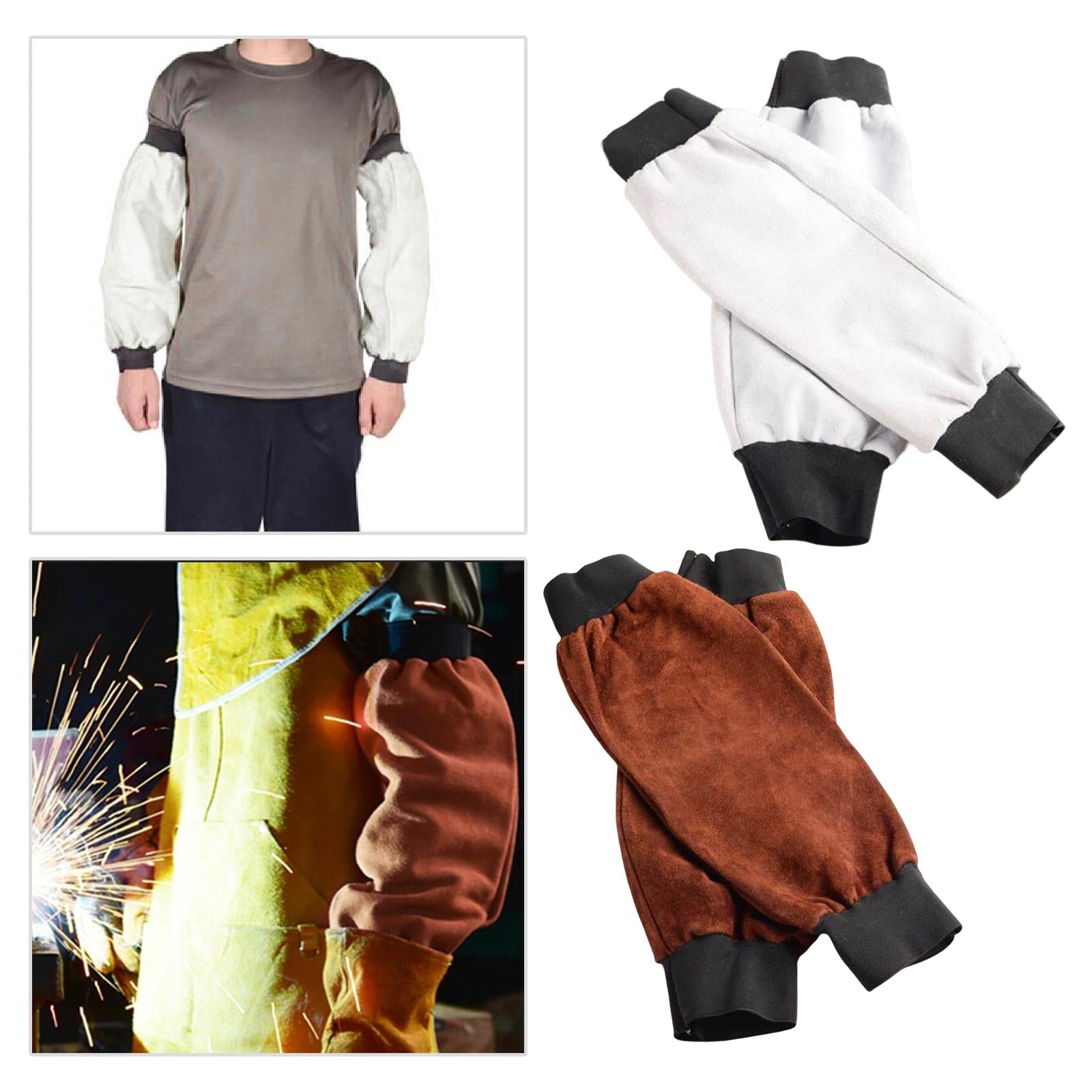 Welding Sleeves with Elastic Cuff Heat Resistant Artificial Leather White