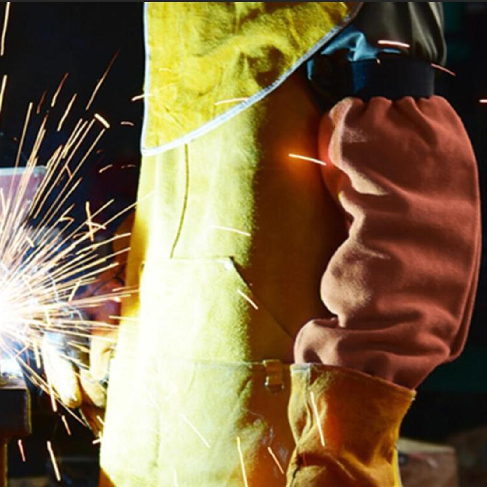 Welding Sleeves with Elastic Cuff Heat Resistant Artificial Leather Brown