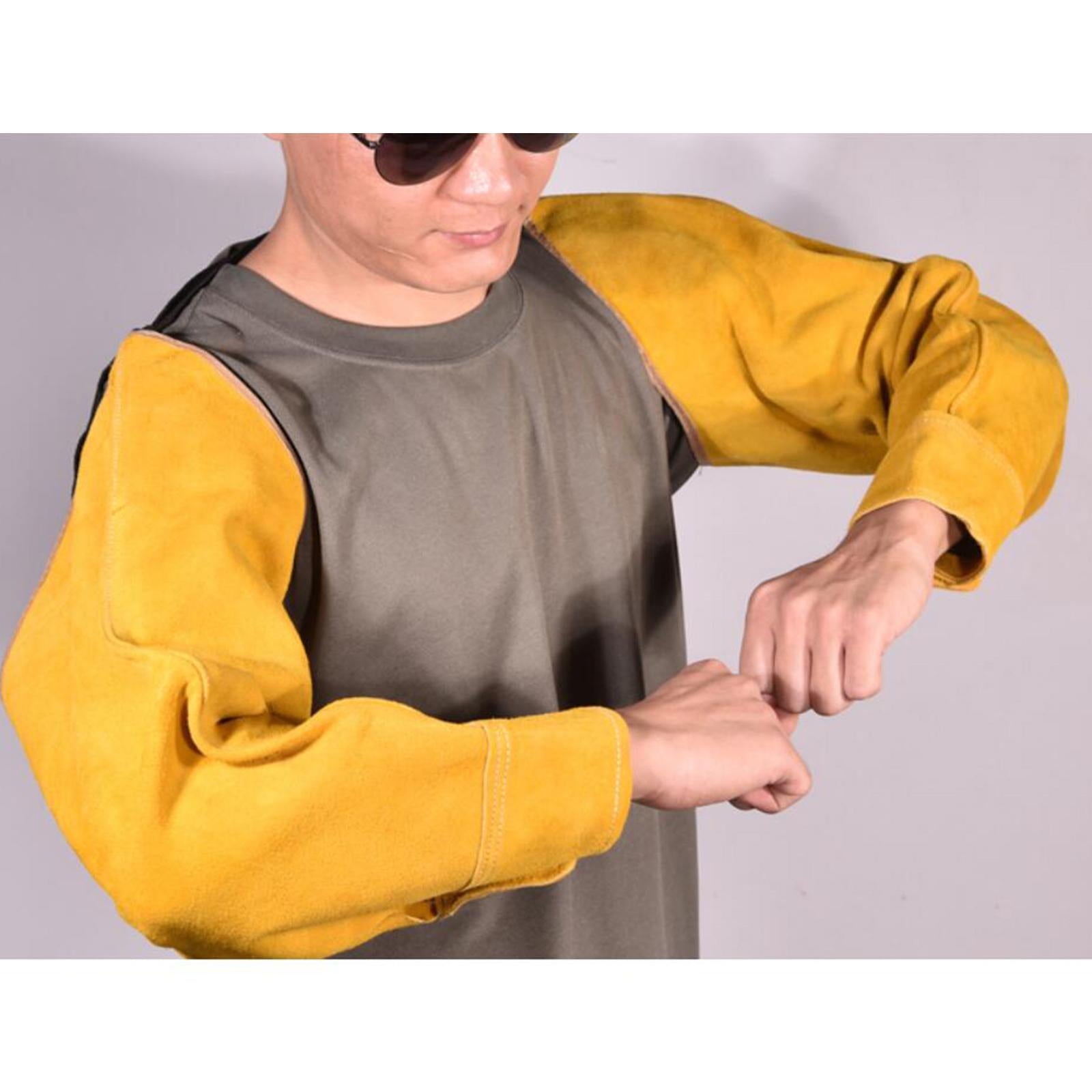 Electric Welding Sleeves Heat Resistant W/ Elastic Cuff Protective Sleeves yellow
