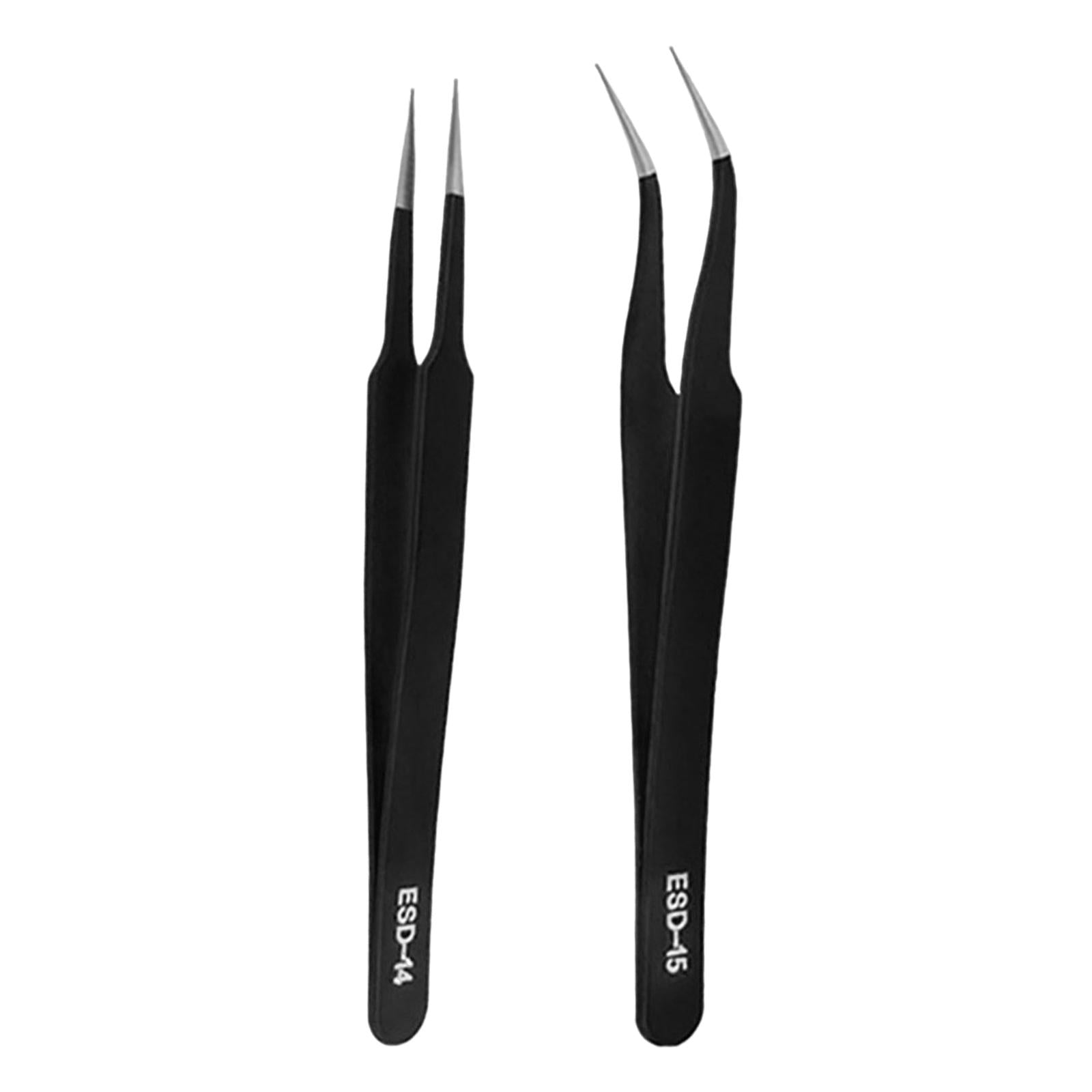 2 Pieces Eyelash Tweezers Nail Enhancement Eyelash Clip Precision for Salon Style E