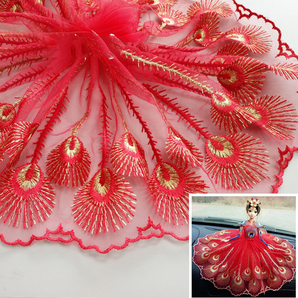 Embroidered Mesh Lace Fabric Craft Ribbon Sewing Trim DIY Red