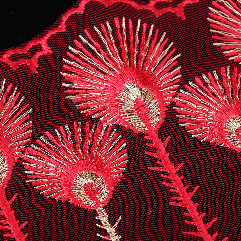 Embroidered Mesh Lace Fabric Craft Ribbon Sewing Trim DIY Red