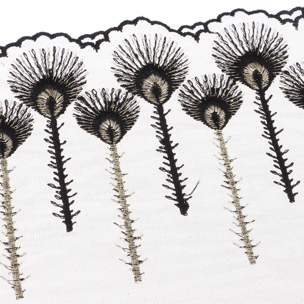 Embroidered Mesh Lace Fabric Craft Ribbon Sewing Trim DIY Black