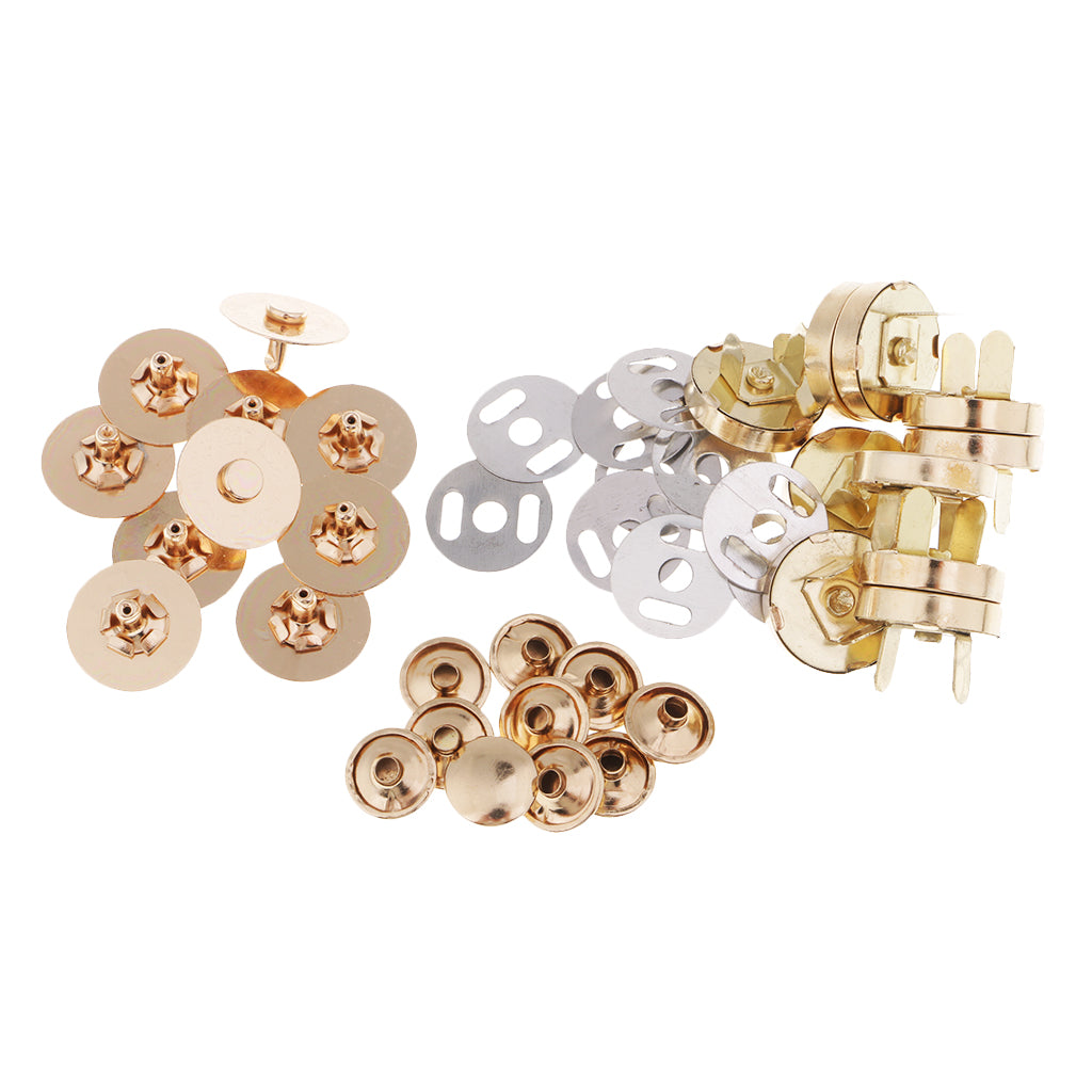 10 Set Metal Magnetic Fasteners Button for Handbag Purse Jewelry 18mm Gold