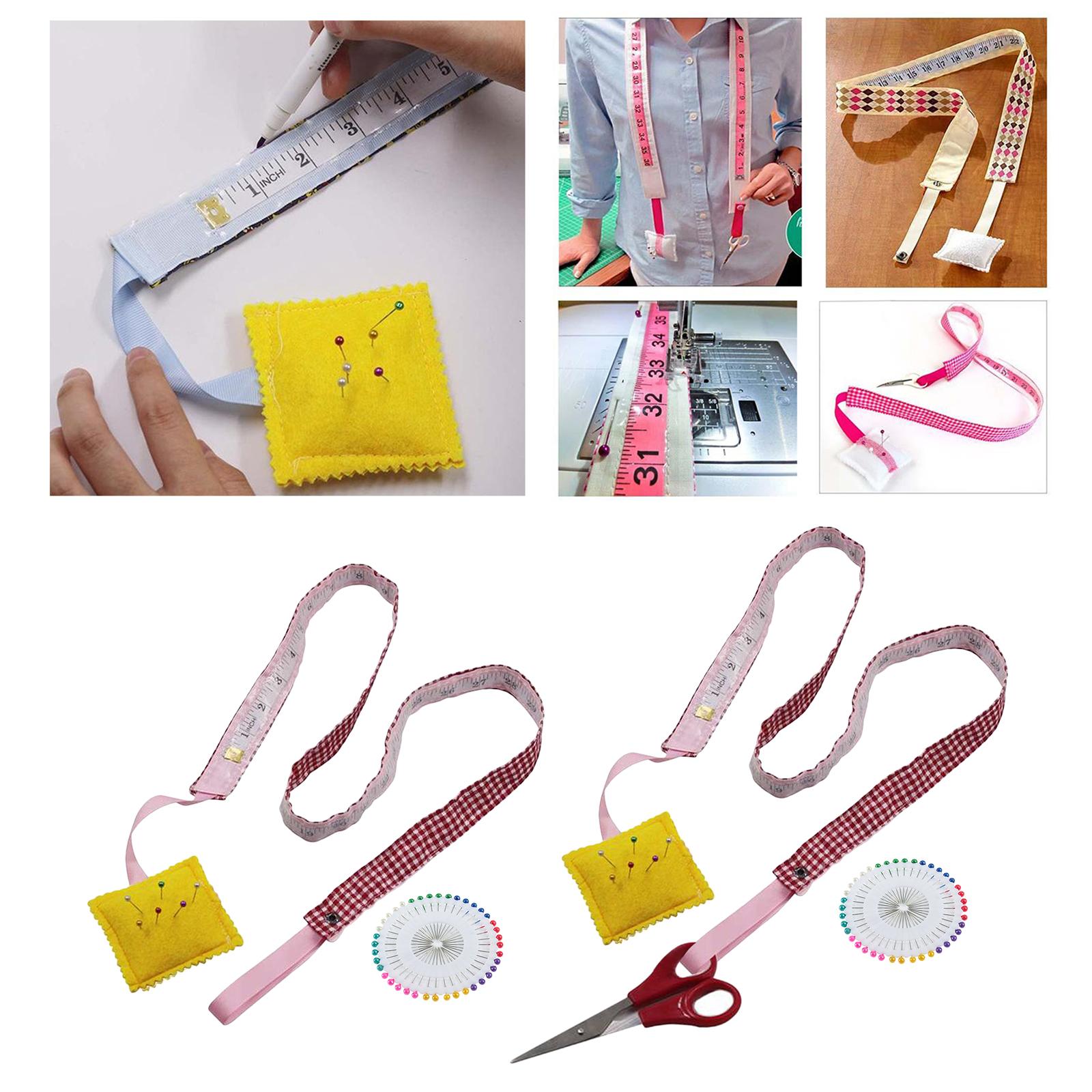 Sewing Kit Tape+Scissor+Head Pins+Pin Cushion For Dressmaker/Tailor 3PCS
