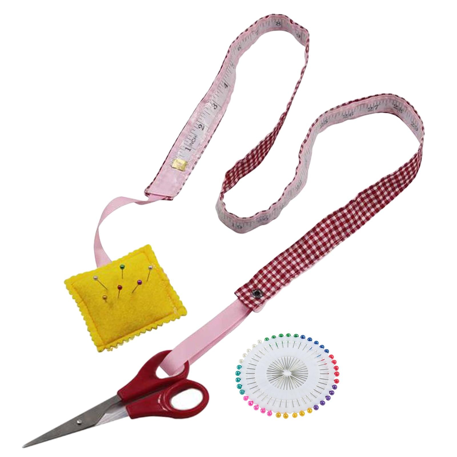Sewing Kit Tape+Scissor+Head Pins+Pin Cushion For Dressmaker/Tailor 4PCS
