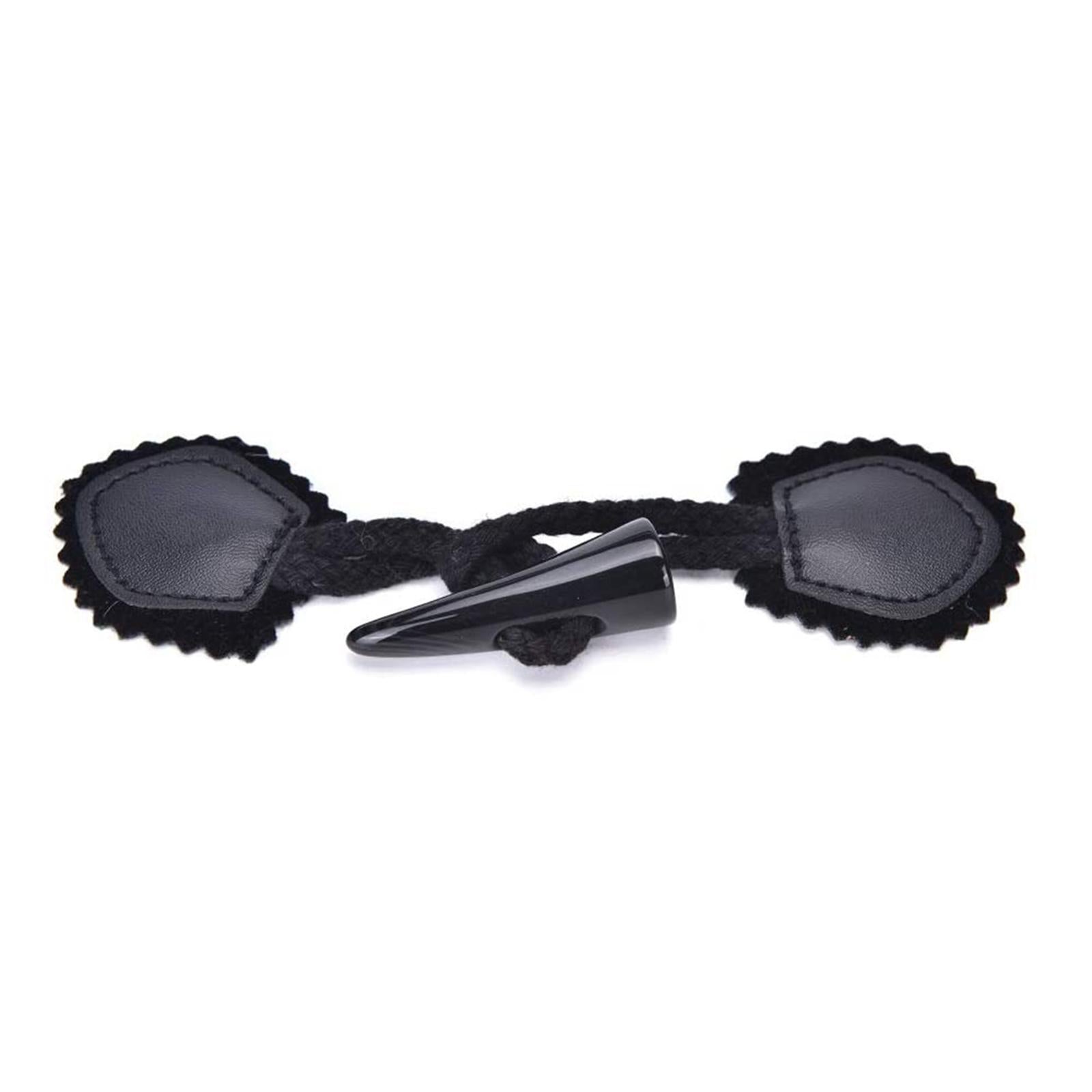 4 Pairs Leather Sew-On Toggles Resin Horn Button Closures DIY Sewing Black