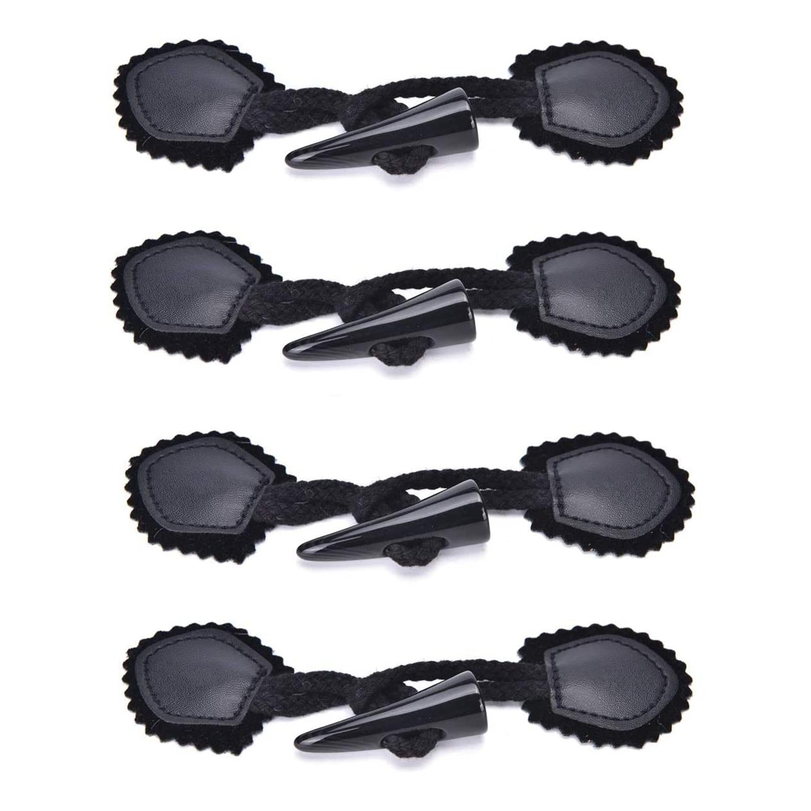 4 Pairs Leather Sew-On Toggles Resin Horn Button Closures DIY Sewing Black