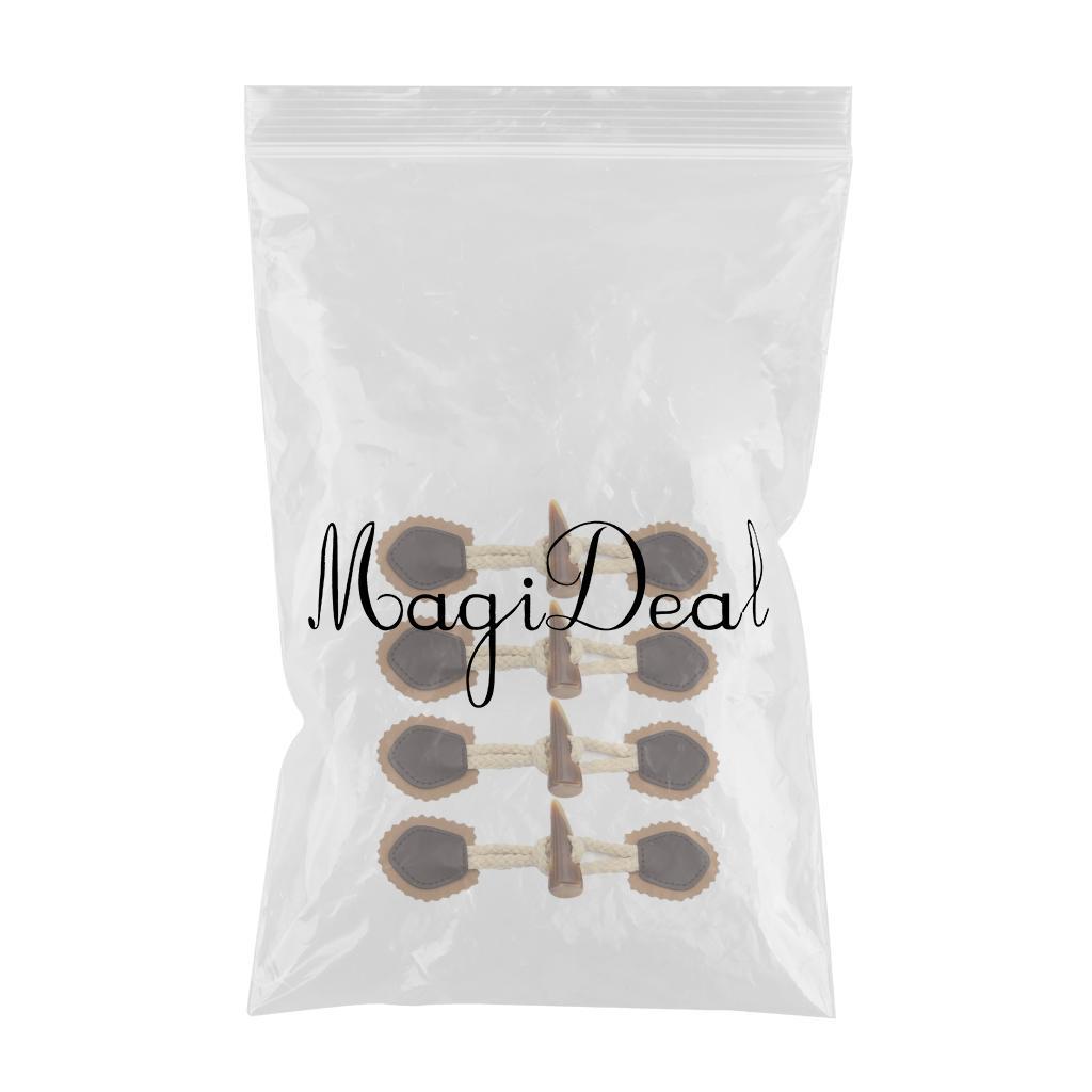 4 Pairs Leather Sew-On Toggles Resin Horn Button Closures DIY Sewing Brown