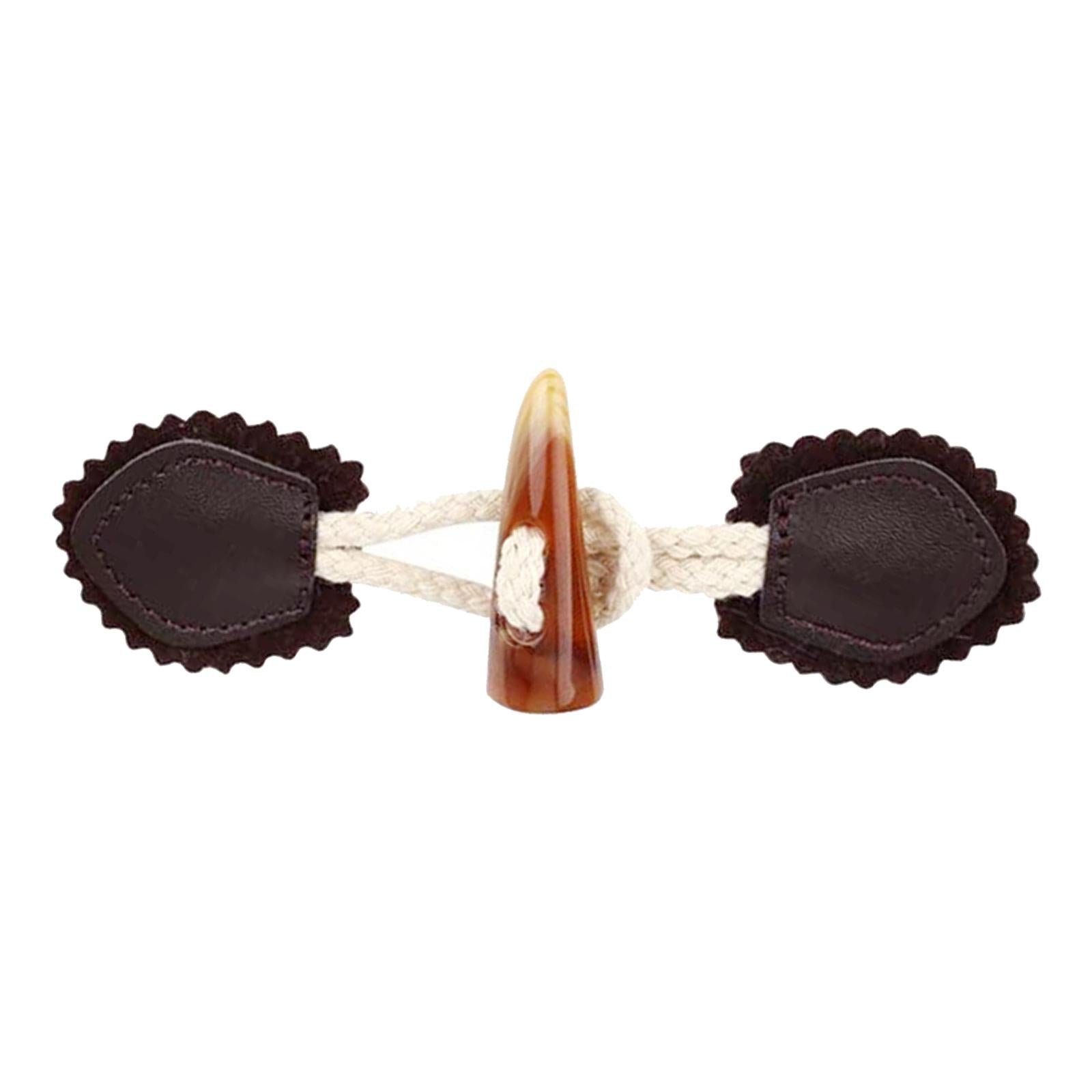 4 Pairs Leather Sew-On Toggles Resin Horn Button Closures DIY Sewing Coffee