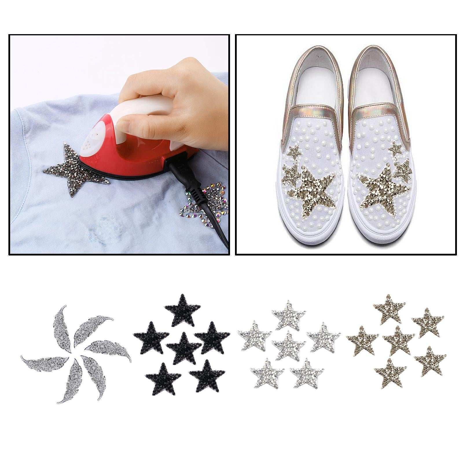 6PCS Rhinestone Star Patches Iron On Sew on Patch Appliques Silver