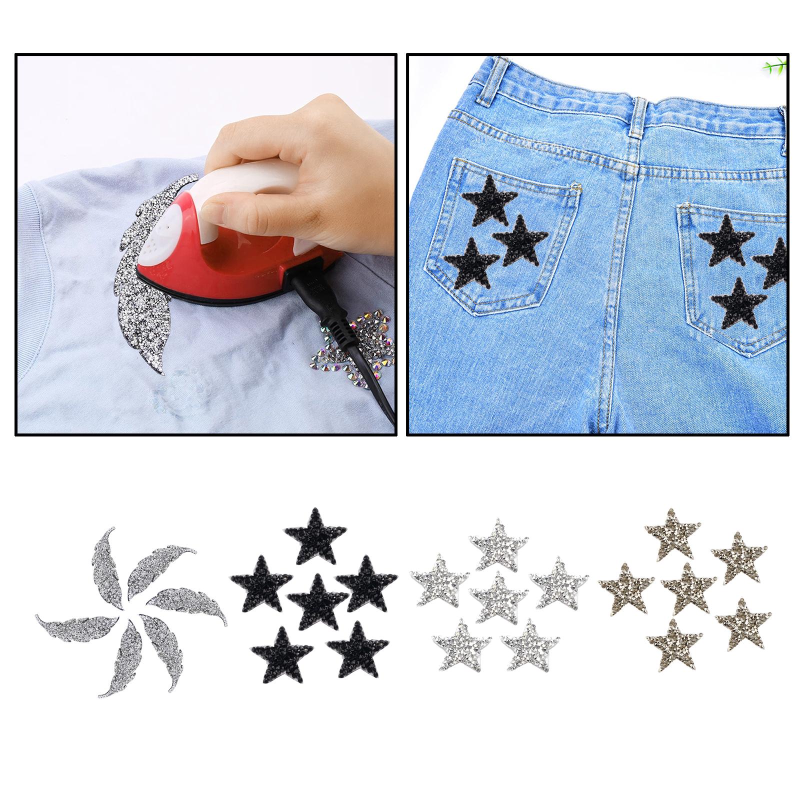 6PCS Rhinestone Star Patches Iron On Sew on Patch Appliques Silver