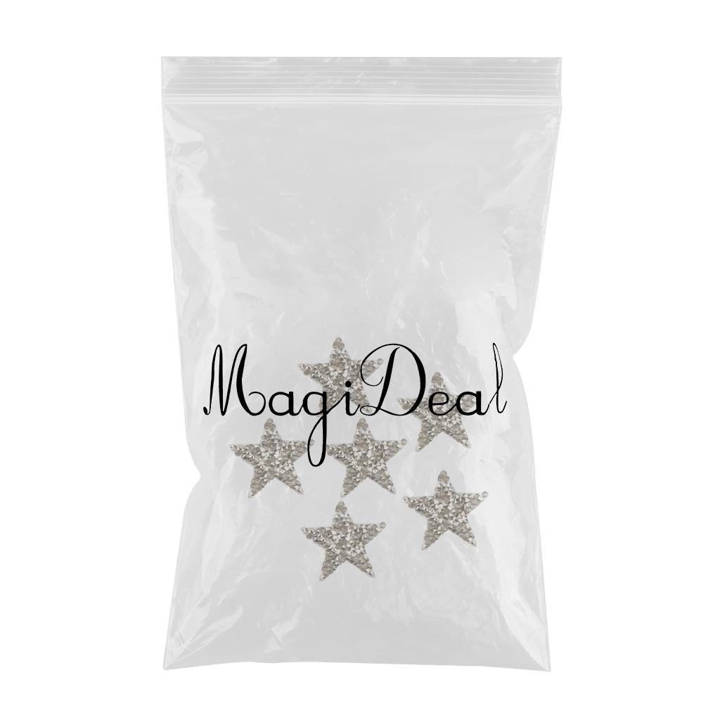 6PCS Rhinestone Star Patches Iron On Sew on Patch Appliques Light Grey
