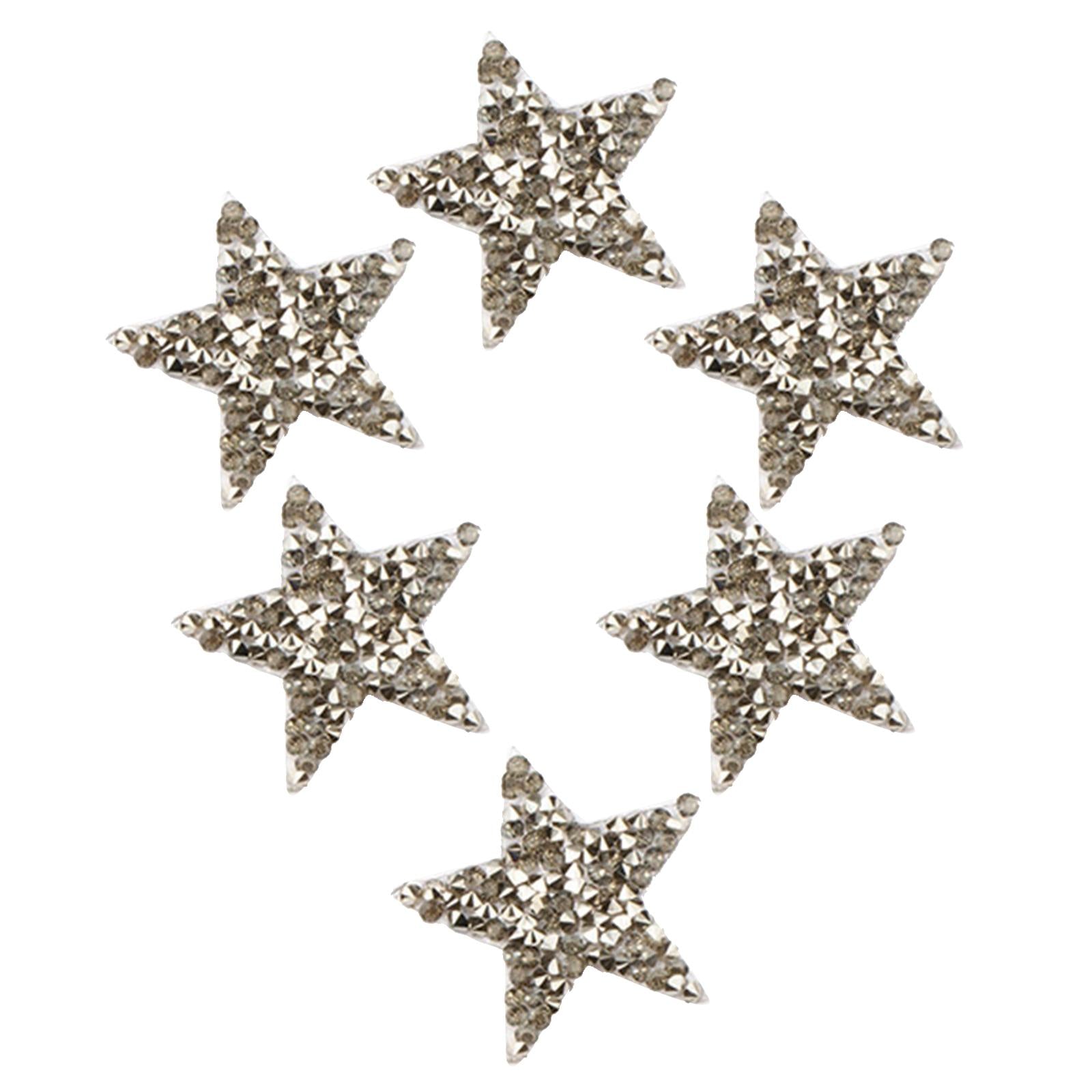 6PCS Rhinestone Star Patches Iron On Sew on Patch Appliques Light Grey