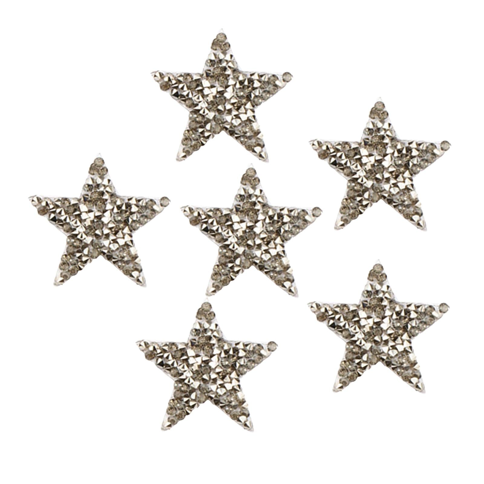 6PCS Rhinestone Star Patches Iron On Sew on Patch Appliques Light Grey