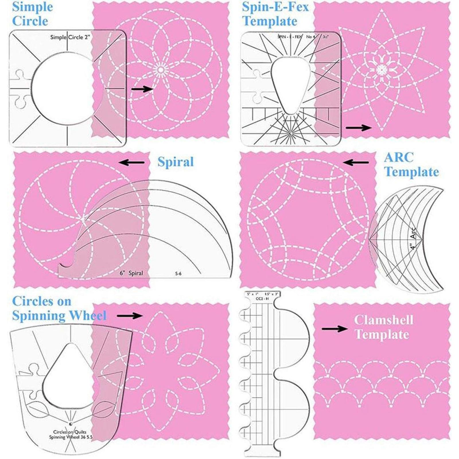 6Pcs/Set Clear Acrylic Laser Cut Quilting Templates