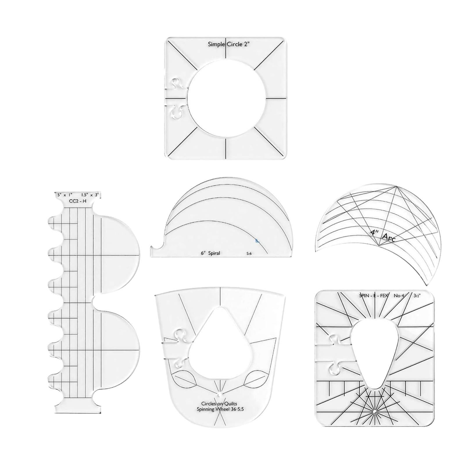 6Pcs/Set Clear Acrylic Laser Cut Quilting Templates