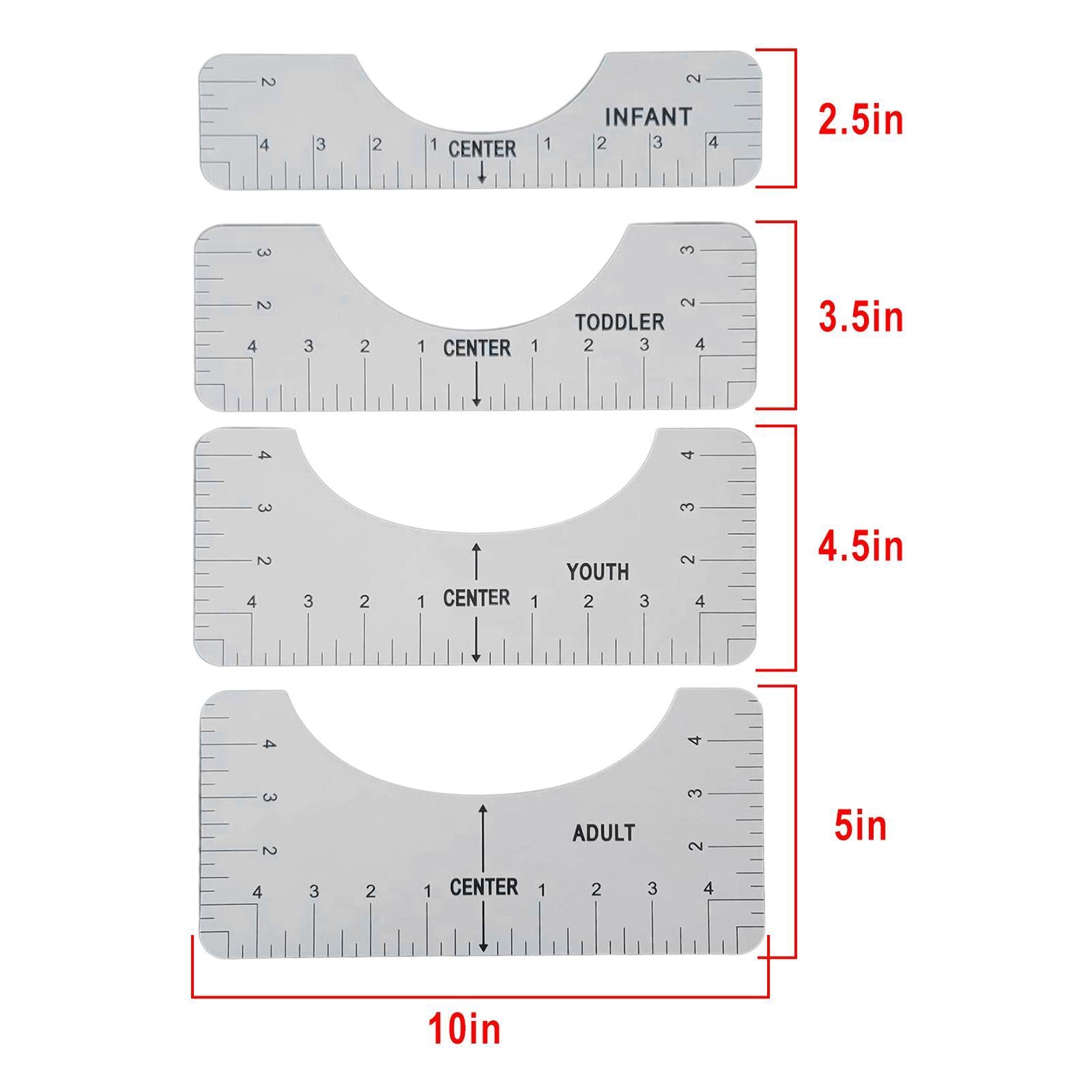 4x PVC T-Shirt Ruler Guide Alignment Centering T Shirt Placement White