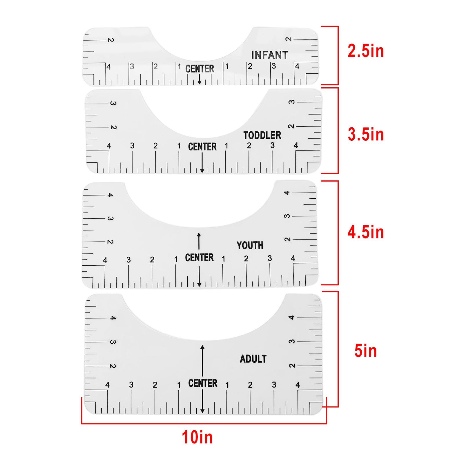 4x PVC T-Shirt Ruler Guide Alignment Centering T Shirt Placement Transparent