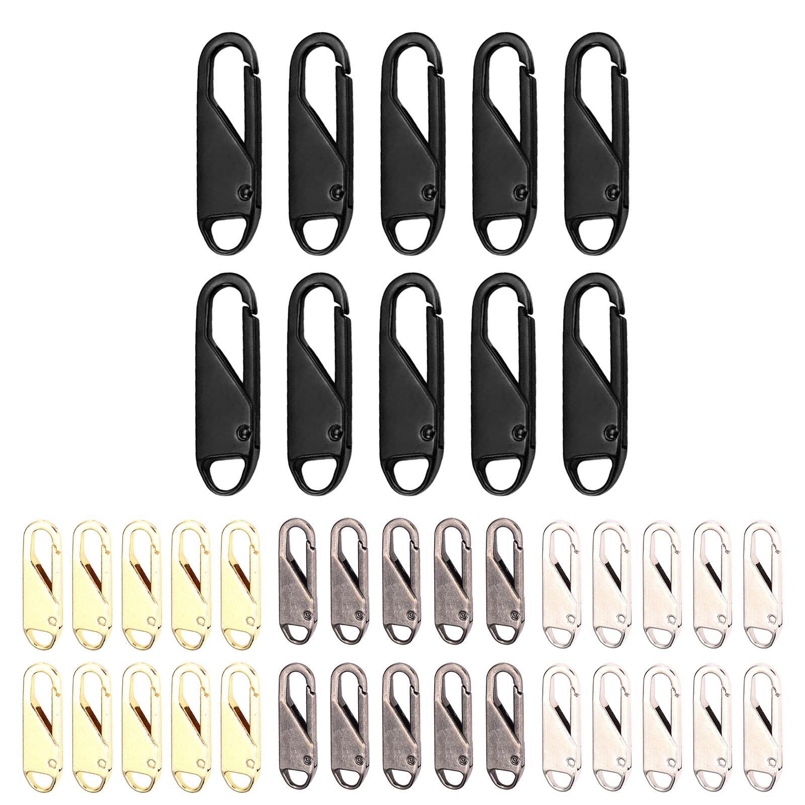 10 Pcs Zipper Pull Replacement Metal Zipper Gripper Fixer Tabs Black