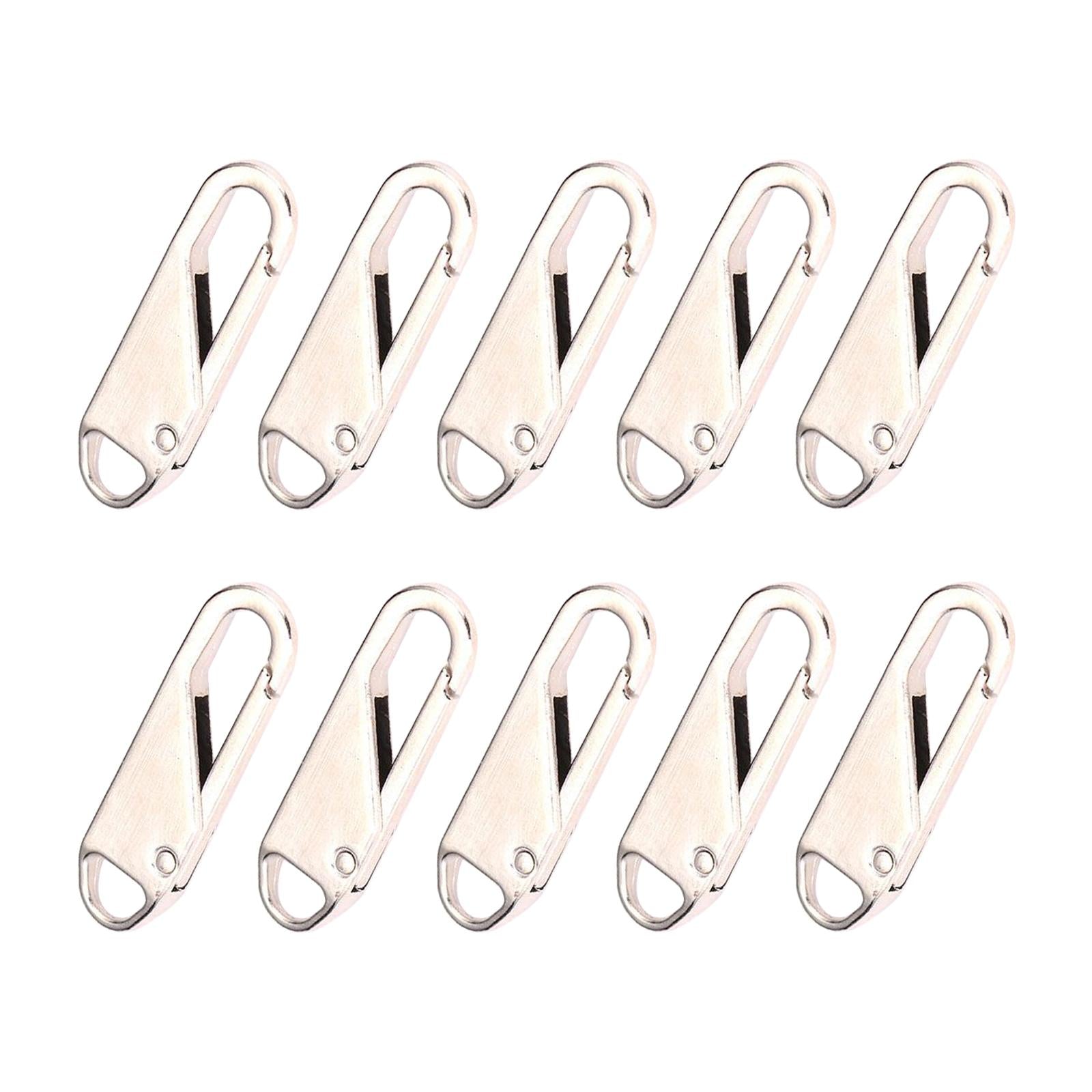 10 Pcs Zipper Pull Replacement Metal Zipper Gripper Fixer Tabs Silver