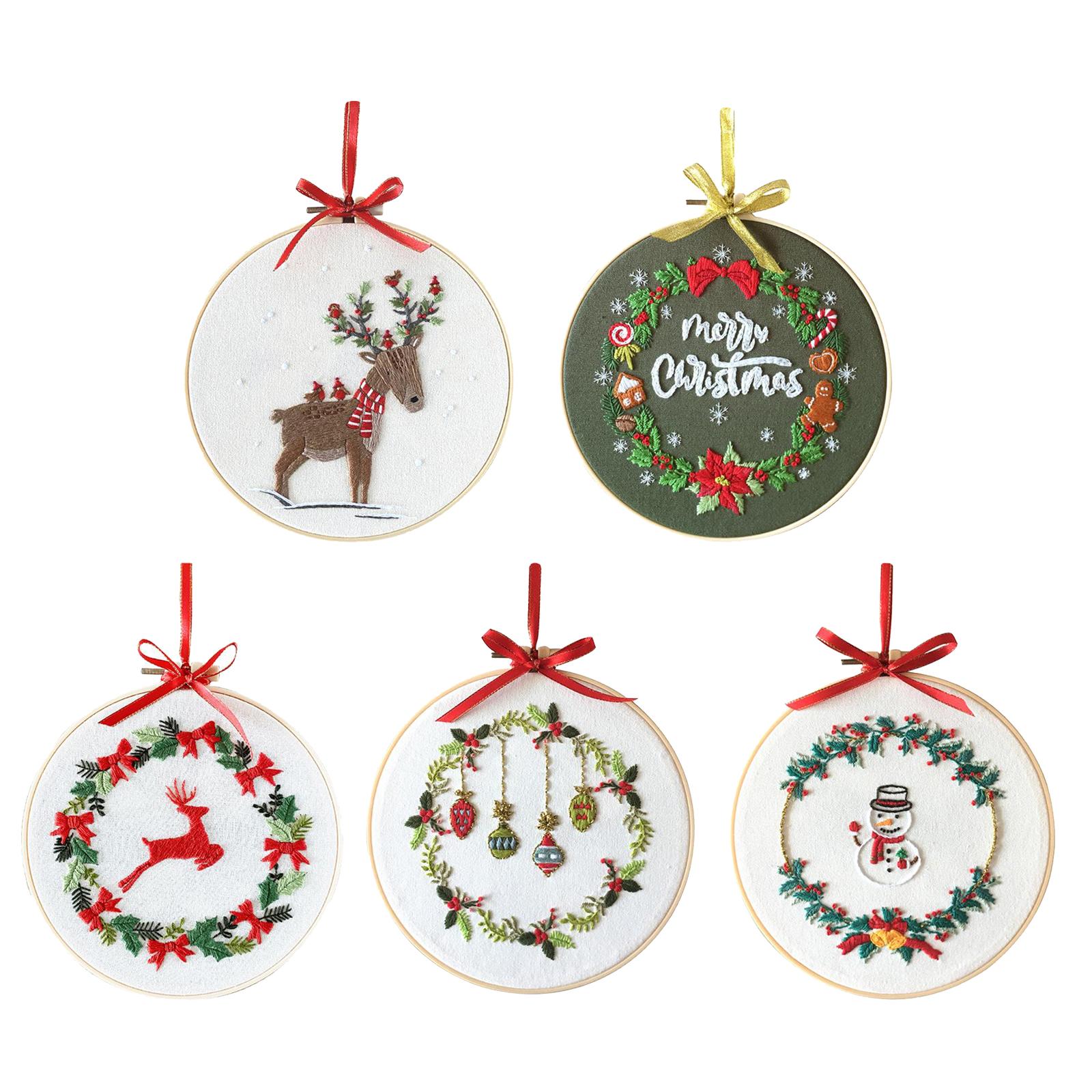 Embroidery Kit Hand Cross Stitch Material Home Decor Making Hoop Reindeer