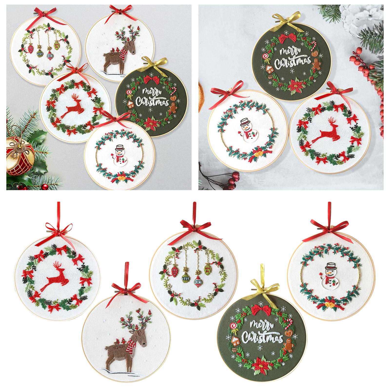 Embroidery Kit Hand Cross Stitch Material Home Decor Making Hoop Reindeer