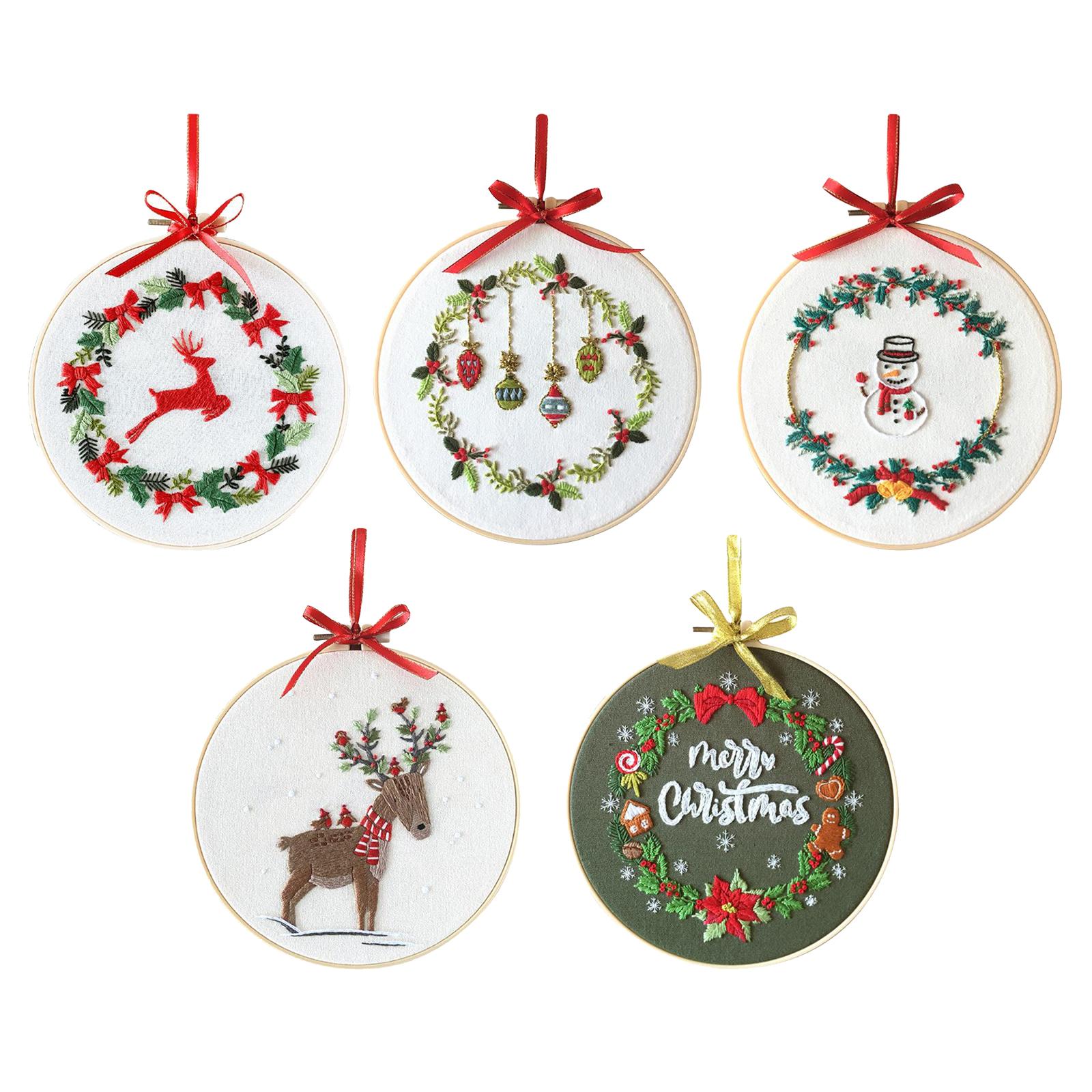 Embroidery Kit Hand Cross Stitch Material Home Decor Making Hoop Reindeer