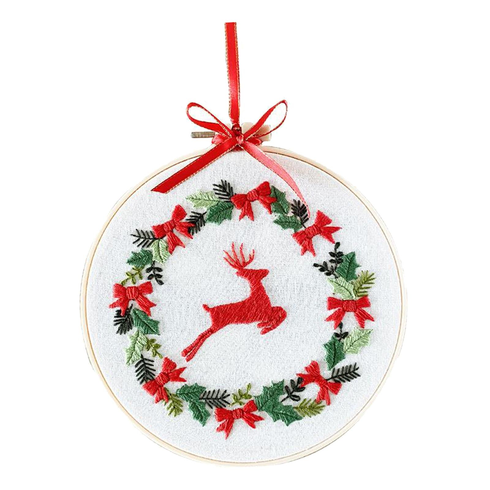 Embroidery Kit Hand Cross Stitch Material Home Decor Making Hoop Reindeer