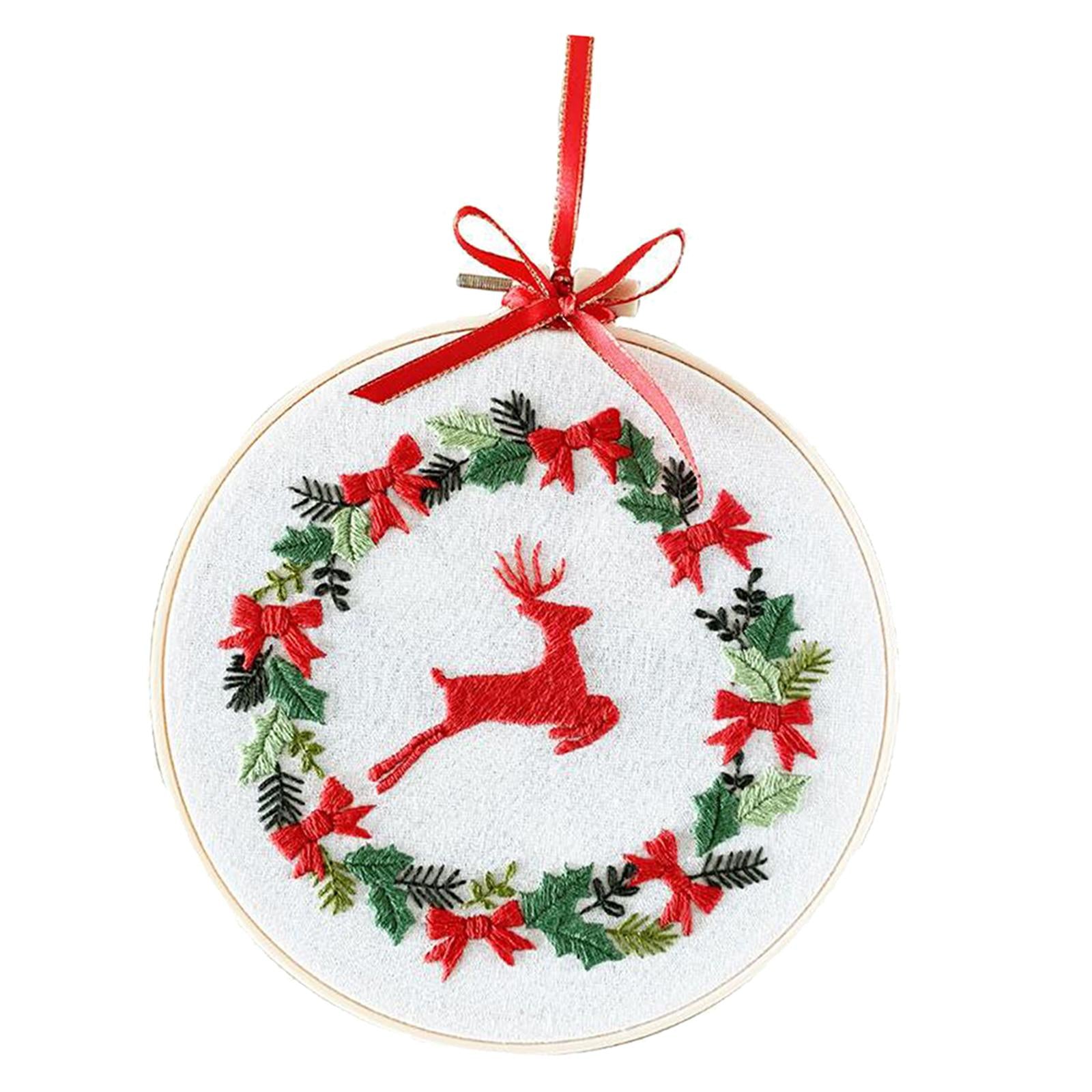 Embroidery Kit Hand Cross Stitch Material Home Decor Making Hoop Reindeer