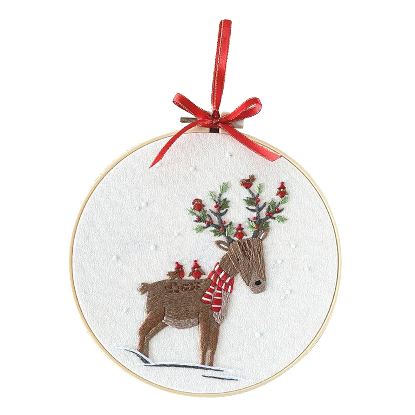 Embroidery Kit Hand Cross Stitch Material Home Decor Making Hoop Reindeer 2