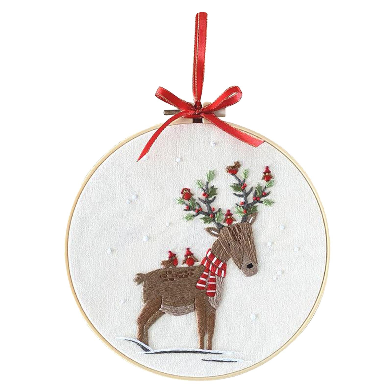 Embroidery Kit Hand Cross Stitch Material Home Decor Making Hoop Reindeer 2
