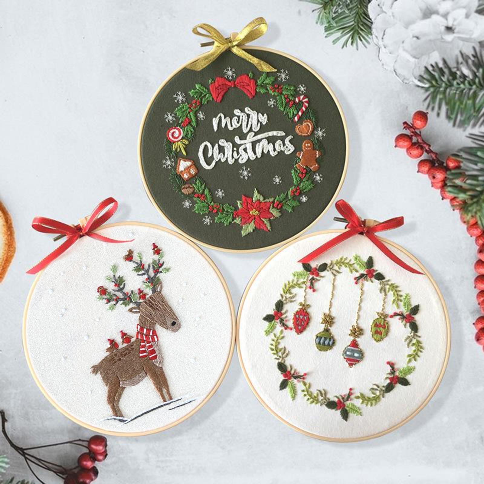 Embroidery Kit Hand Cross Stitch Material Home Decor Making Hoop Reindeer 2
